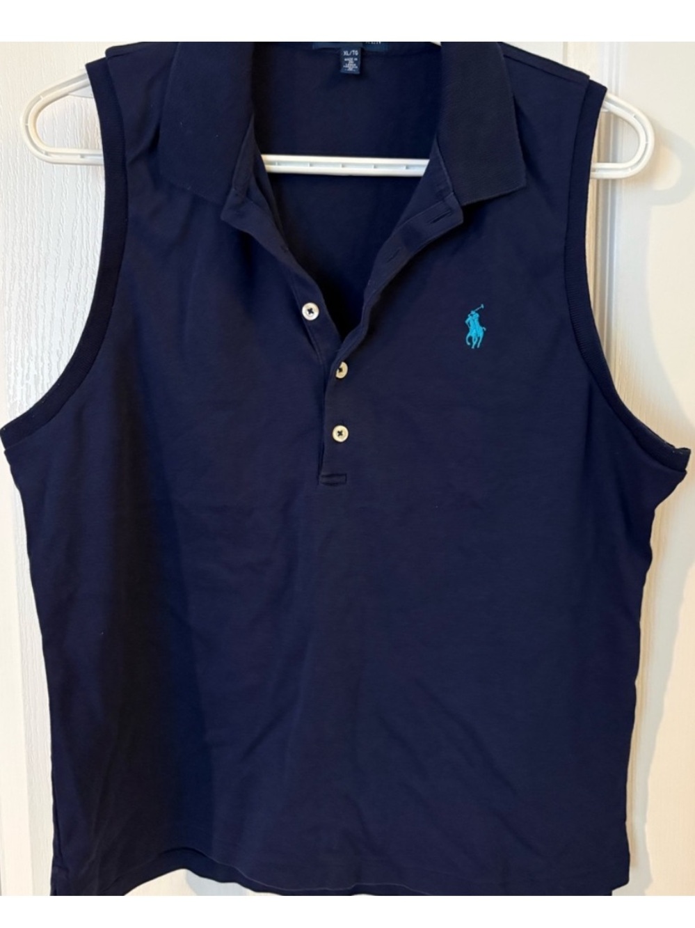 Ralph Lauren Navy Sleeveless Polo with Teal Pony